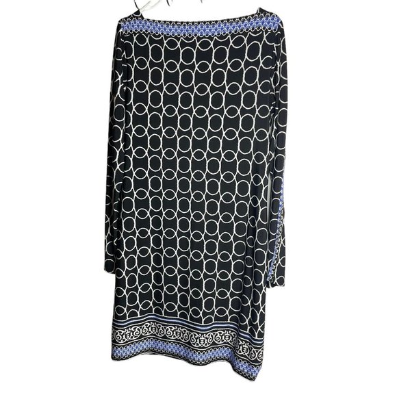 Joseph Ribkoff Shift Dress Women’s 10 Black Blue Circle Print Long Sleeve - Picture 2 of 6
